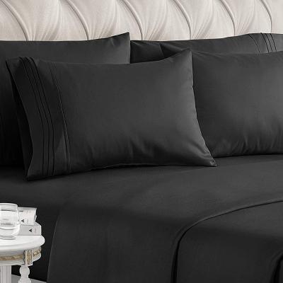 China Durable Solid 90gsm Brushed Microfiber Three Lines Embroidery Home Textile 3pcs Sheet Set for sale