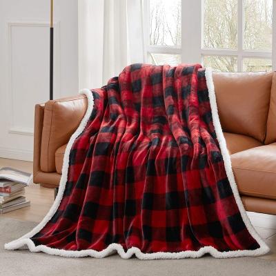 China China Manufacturer Twin Queen Soft Fuzzy Plush Sherpa Fleece Throw Blanket Black White Plaid Covering Fire Retardant Full Blanket Large for sale