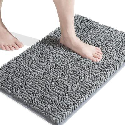 China Non Slip Bath Mat For Indoor Floor Washable Striped Mats Bath Shaggy Plush Rug Non Slip Chenille Bathroom Soft Water Absorbent Machine for sale