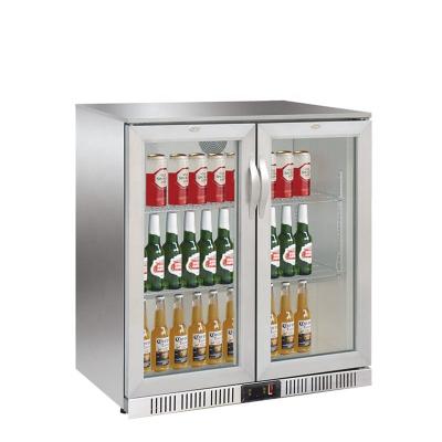 China Single-temperature Single-temperature Full Back Glass Bar Cooler Stainless Steel 2 Doors Bar Refrigerator Bar Cooler Stainless Static Cooling Beer Display for sale