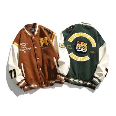 China Blue Leather Sleeves Embroidery Logo Jacket Lettermght College Jacket Blacan Lik Couple College Baseball Men Made To Order Viable for sale