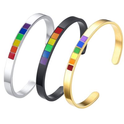 China Environmental friendly the new stainless steel bangle for men6mmc shape titanium steel bangle bracelet gay rainbow for sale