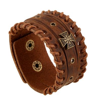 China Personality men's personality cowhide simple leather rivet bracelet cowhide cross bracelet logo cross bracelet for sale