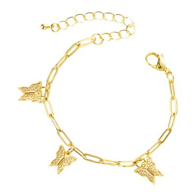 China Fashion Fashion Accessories Butterfly Bracelet Pendant Copper Plated 18K Gold Zircon Temperament Bracelet Inlaid Chain Bracelet for sale