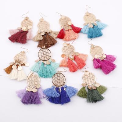 China Charm Elegant Fashion Gold Plated Circle Cavity Tassel Earring Long Tassel Drop Earring Handmade Earring Jewelry for sale