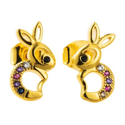 China Fashion Fashion Copper Micro-inlaid Colorful Zircon Earrings 18K Gold Plated Cute Rabbit Earrings Personality Wild Earrings for sale