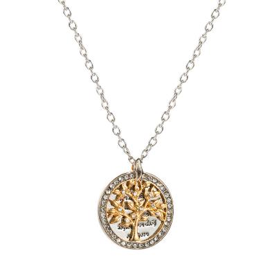 China New Creative Hip-hop Hip-hop Tree of Life Necklace Gold Personality Alloy Diamond Round Tag Lettering Tree of Life Necklace for sale