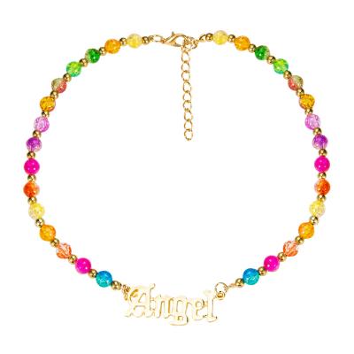 China New FASHIONABLE Ladies Bead Fashion Colorful Glass Personality Necklace ZA Resin Letter Pendant Necklace for sale