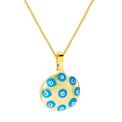 China FASHIONABLE Creative Blue Oil Round Pure Copper Gold Plated Drop Texture Round Cavity Necklace Eyes Aches Personality Pendant Necklace for sale