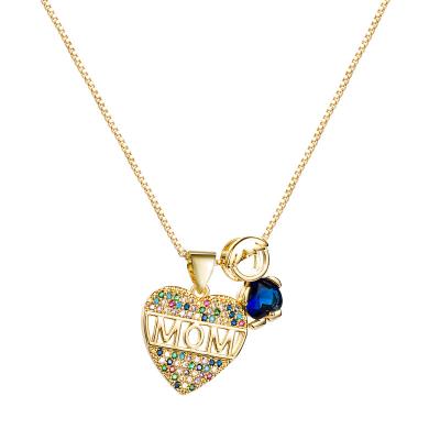 China FASHIONABLE MOTHER Series Diamond-studded Copper Gold Plated Heart MOM Gold Letters Micro-Inlaid Zircon Necklace Pendant Necklace for sale