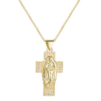 China FASHIONABLE Personality Retro Gold Filled Gold Plated Micro Inlaid Copper Zircon Clavicle Cross Pendant Virgin Mary Necklace Necklace Chain for sale