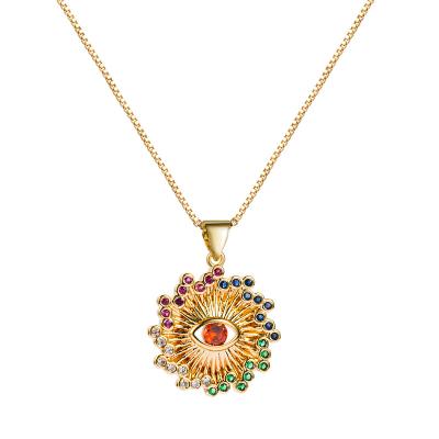 China Hiphop Fashion Personality Moon Necklace Gold Plated Cubic Zirconia Evil Eyes 18k Micro Inlaid Copper Gold Plated Necklace for sale