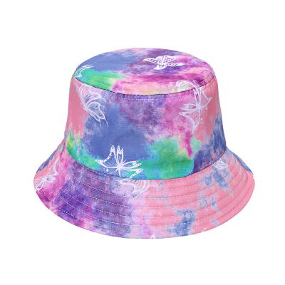 China Fashion\comfortable\durable hot sale rainbow color tie-dye butterfly print fisherman hat sunhat trend for sale