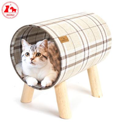 China Eco-friendly Non-Toxic Round Wooden Cat Bed House Detachable Shelf Pet Cats Warm Sleeping Bed For Kitten Pet Small Animal Cushion Mat House for sale