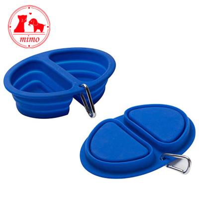 China Silicone 350mlX2 Portable Portable Collapsible Collapsible Double Pet Cat Dog Food Water Feeding Travel Bowl for sale