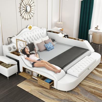 China Massage Leather Bed Modern Style For Bedroom Furniture Multifunctional White Leather With Storage Massage Electric Bed for sale