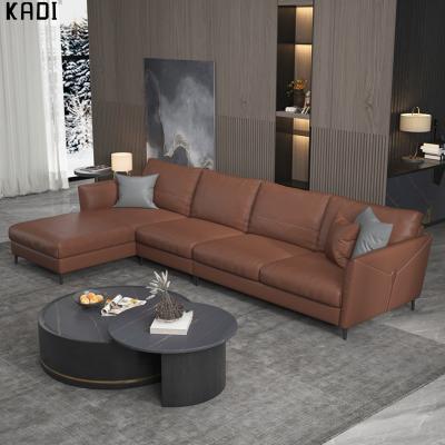 China 2021 modern sofa set design modern red l shape leather sofa made with travel proof leather for living room for sale