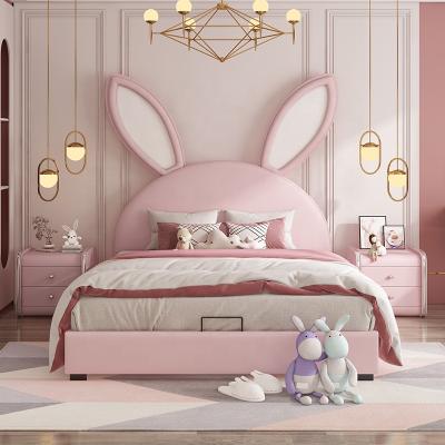 China Lovely Modern New Design Pink Princess Boy Girls Bed Double Rabbit Children Kids Bed Bedroom Furniture Set zu verkaufen