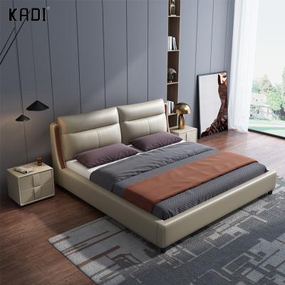 China (Others) Foshan Factory Adjustable Bedroom Furniture Set Modern Leather Bed Frame Solid Wood Frame zu verkaufen