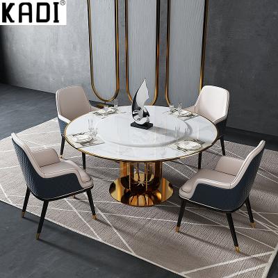 China New Design Foldable Dining Furniture Luxury Dining Table Designs Marble Table Top With Turntable for sale