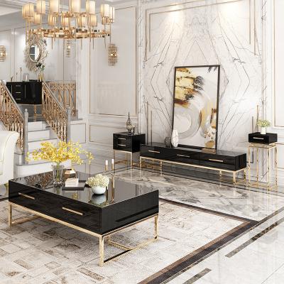 China (Other) Modern TV Coffee Tables Gold Adjustable Luxury Tea Table Stands TV Cabinets Living Room Furniture Sets for sale