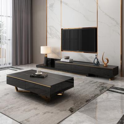 China (Others) 2021 Adjustable Minimalist TV cabinet and coffee table modern luxury black living room table set for sale