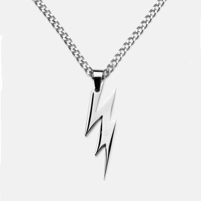 China CLASSIC Fade Free Polished Lightning Shape Necklace 316L Stainless Steel Pendant Necklace With 1.5MM Snake Chain for sale