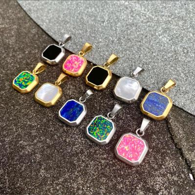 China Popular CLASSIC Shell Lapis Green Opal Black Onyx Bead Necklace Stainless Steel Collana Uomo Acciaio Pendant Necklace for sale