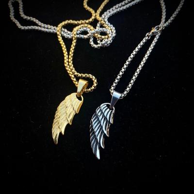 China Customized Design Vintage CLASSIC Mens Wings Necklace Stainless Steel Pendant Necklace With Wheat Chain for sale