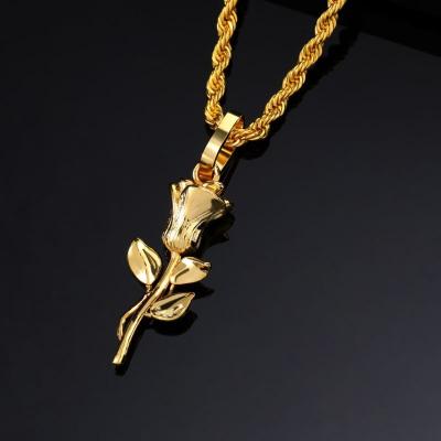 China CLASSIC Popular 18K Gold Plated Rose Flower Pendant Necklace Stainless Steel Necklace With Rope Chain for sale