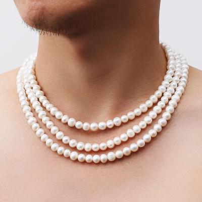 China Real CLASSIC 8mm Natural Round Freshwater Pearl Necklace Necklace With 316L Stainless Steel Link Buckle for sale