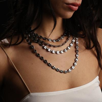 China CLASSIC 9mm Coffee Bean Link Chain Necklace Length 16-24 Inch Highly Polished Stainless Steel Necklace for sale