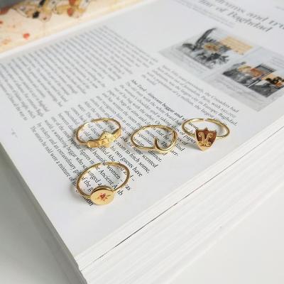 China Shanwu S925 Sterling Silver Bohemian Casual/Sporty Ring Moon Star 18K Gold Plated Ladies Ring For Women Thin Stackable Trendy for sale