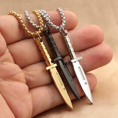 China Vintage 60CM Hip Hop Simple Acero Inoxidable Padlock-in-Acero-Quirurg Hip Hop Dagger Pendant Necklace for sale