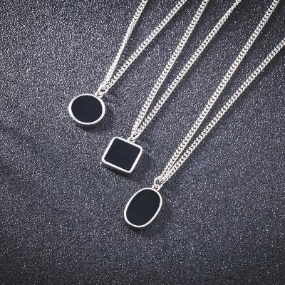 China New black vintage enamel gemstone necklace hip-hop men and women personality square around type 316L stainless steel pendant wholesale for sale