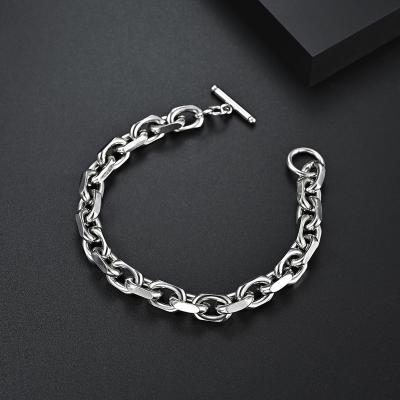 China 316L Stainless Steel T-Button Grinding Retro Art Tide Men's Punk Chain Bracelet and Women's Silver Color Steel Antique Bangle for sale