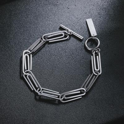 China 21CM 8MM Custom Engraved Punk OT Chain Buckle Adjustable Bracelet For Men And Women With Rectangular Blank Tag for sale