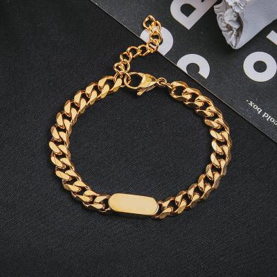 China Punk 16+5CM/18+5CM Mens Stainless Steel Chain Bracelet Splicing Cuban Jewelry Engraved Text LOGO Stainless Steel Bracelet for sale