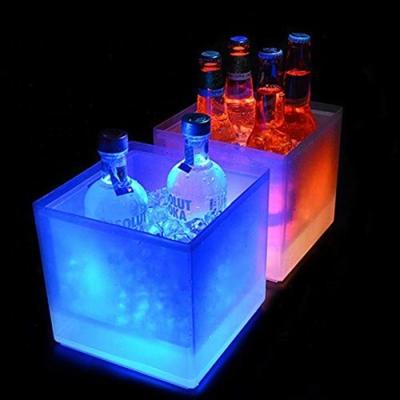 China Viable LED Ice Bucket Color Changing Double Layer Square Bar Champagne Wine Drinks Beer Bucket Cooler for sale