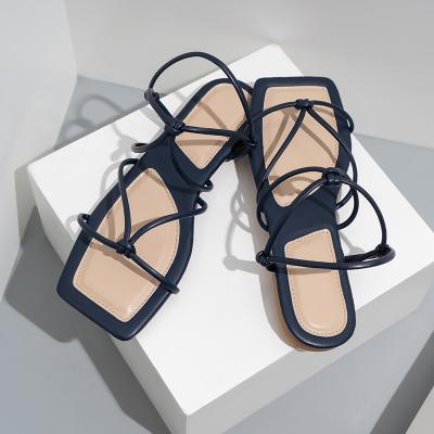 China 2022 Summer New Gladiator Narrow Band Flat Open Toe Double Color Flip Flops Outdoor Casual Beach Shoes Women Sandals for sale