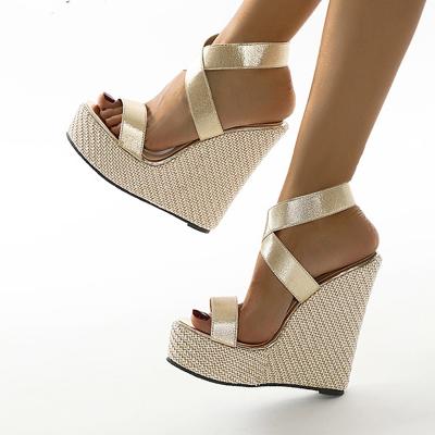 China Fashion Trend Shape 2022 Summer Women Shoes Super High Toe Platform Ladies Gladiator Wedges Sandals Peep Heel Sandals Size 35-42 for sale