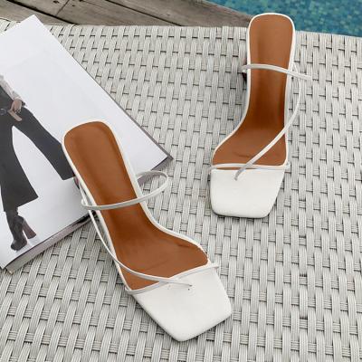 China New Summer Trend 2021 Fashion Women's Outdoor Slides Flip Flops Narrow Strap Women Sandals Cylindrical Slipper High Heel for sale