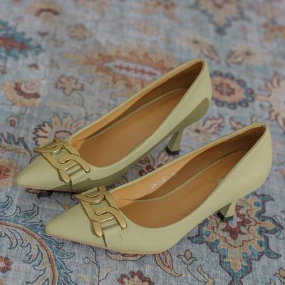 China Other New Design Led Toe Thin High Heels Metal Decoration Autumn Office Pumps Shoes Fashion Ladies Chain Shoes for sale