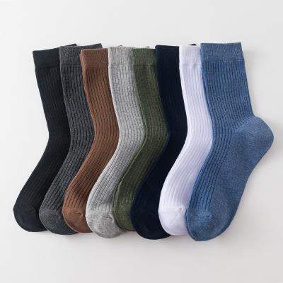 China Viable Soft Solid Men's Medium Socks Autumn Winter Classic Strip Sweat Absorbent Cotton Adult Socks for sale