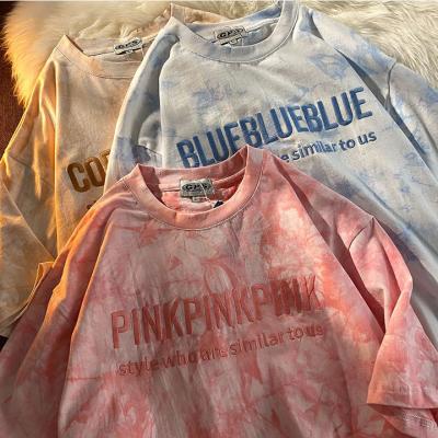 China 2022 New Mid Long Summer Breathable Tie Dye Trendy Loose Sleeve Women's Soft Upper Short T-shirt for sale