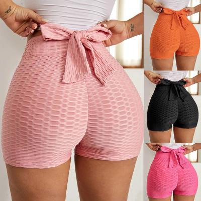 China Plus Size Bow Back Summer Yoga Sports Fitness Shorts Piece High Waist Shorts for sale