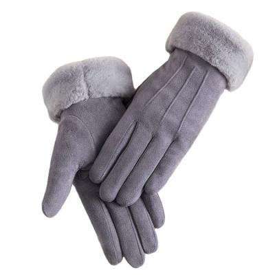 China Fashion Simple Warm Winter Sale Women Plain Touch Screen Warmer Faux Suede Soft Gloves for sale