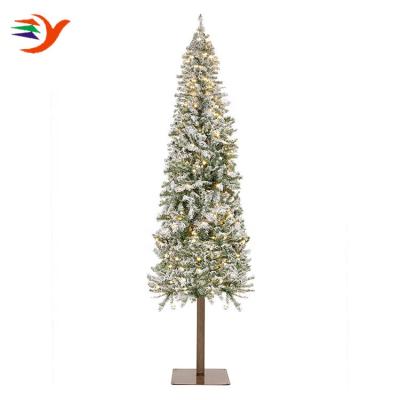 China Christamas Home Decoration 6ft Pre-Bed Snow Assembled Artificial Alpine Slim Pencil Articulated Modern Christmas Tree for sale