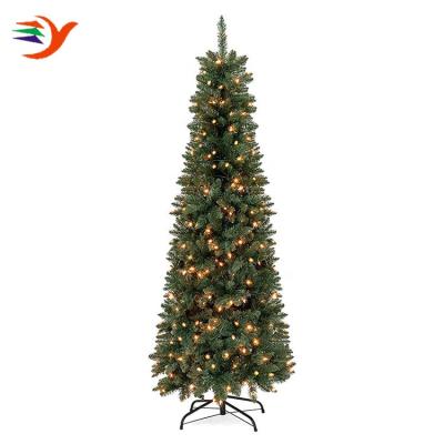 China Christamas Home Decoration 7.5ft Artificial Fir Pencil Bed Hinged Thin Christmas Tree for sale