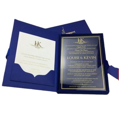 China Blue Europe Packaging Greeting Gift Box Acrylic Invitation Cards Custom Printed for sale